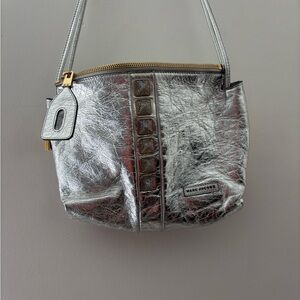 Marc Jacobs Silver Metallic Shoulder Bag with Crocodile Texture